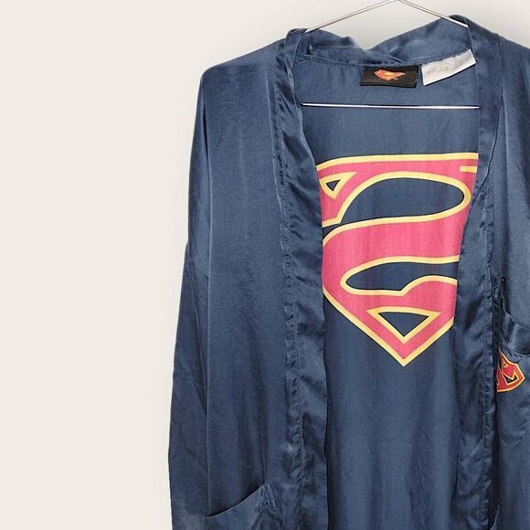 Superman DC Comics Robe Mens One Size Silk‎ Kimono 1999 Belt Vintage - Picture 4 of 11